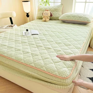 Luxury Faux Rabbit Plush Fitted Sheet Set Ultra Soft Thick Polyester King Queen Mattress Cover Deep Pocket Warm Bedding Set