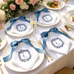 Luxury Floral Embroidered Napkins Cotton Blend Dinner Cloth Napkins for Holiday Dining Weddings & Banquets