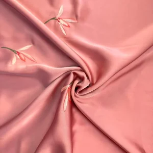 Luxury Floral Embroidery Satin Silk Fabric Soft Red Flower Pattern for Cheongsam Evening Dress Wedding Kimono