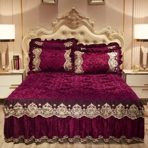 Luxury Floral Lace Embroidery Bed Skirt Cover Thickened Home Skirt Bedding Set