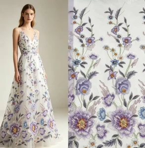 Luxury Floral Vine Multi Color Thread Embroidery With Tiny Crystal Beads Lace Tulle Fabric for Garden Wedding Couture Dress