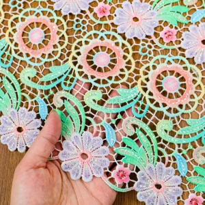 Luxury Floral Water Soluble 100% Polyester Lace Fabric Sequins Multicolor Guipure Embroidery African Wedding Party Dress Girls