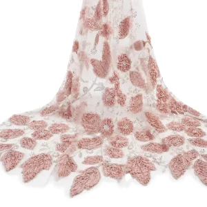 Luxury Flower Rope 3D Beaded Pearl Lace Fabric Wedding Party Stage Glitter Sequin Embroidered Fabric for Women Girl Dress