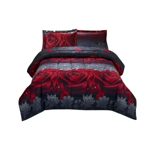 Luxury Flower Rose 3D Printing Comforter Bedding Set Custom King Size Microfiber Filling Comforter Sets