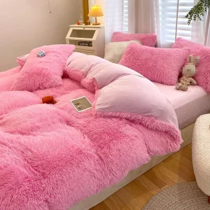 Luxury Fluffy Duvet Cover Ultra Soft Velvet Shaggy Bedding Fleece Duvet Cover Set