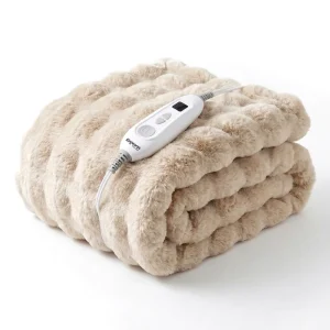 Luxury Fluffy Rabbit Bubble Faux Fur Auto Off Timer Electric Washable Warm Heated Blanket for Bed Sofa Winter Use