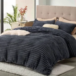 Luxury Fluffy Ultra Soft Plush Shaggy Duvet Cover Set Queen Size Warm Flannel Fleece 3 Piece Winter Solid Dark Hotel Hospital