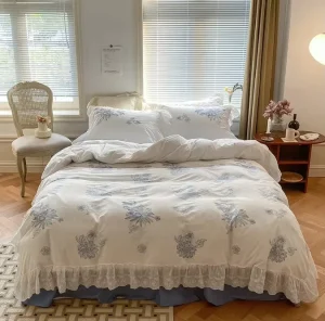 Luxury French White Lace Ruffle Bedding Bundle Romantic Elegant Cottagecore Bed Set