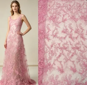 Luxury Full Floral Vine Lace Tulle Fabric Hand Sewn Pearl Fine Bead Embroidery Sheer Mesh for Couture Formal Bridal Maxi Dress