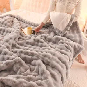 Luxury Fuzzy & Cozy Soft Blanket for All Seasons Faux Rabbit Fur Blanket for Bedroom Living Room Decor
