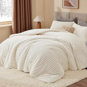 Luxury Fuzzy Soft Warm Fluffy Cream White Bed Set Fleece Comforter Set for Bedding Home Decor