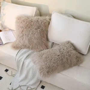 Luxury Genuine Mongolian Lamb Fur Woven 200TC European American Style Cushion Cover Eco Friendly Decorative Throw Pillow
