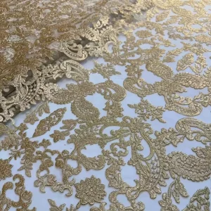 Luxury Gold Thread Lace Fabric with Shiny Metallic Yarn High Grade Noble Texture Embroidery for Luxury Wedding Textiles
