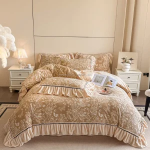 Luxury Grade Customizable Western Style Floral Print Splicing Color Breathable 200TC All Season Polyester Four Piece Bedding Set