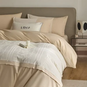 Luxury Grade a 100S Long Staple Cotton Jacquard Bedding Set Nordic Solid Color Duvet Cover Flat Fitted Sheet 4 Pcs Home Bed
