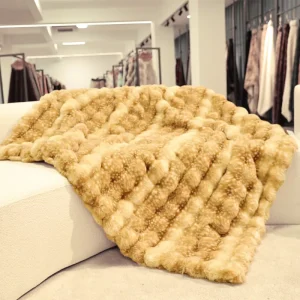 Luxury Gradient Beige Bubble Faux Fur Blanket Super Fluffy Plush Sofa Bed Blanket Villa Living Room Home Decor Gift