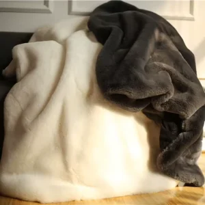 Luxury Grey Plush Fake Rabbit Faux Fur Throw Blanket 127*152cm Soft Sofa Gift 100% Polyester White Pink Solid Pattern