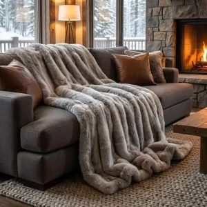 Luxury Heavy 2 Ply Fluffy Faux Fur Comfortable All Season Hug Sleep Blanket King Size Double Bed Winter Throws Home Decor