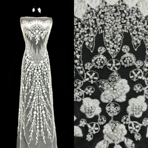 Luxury Heavy Beaded Lace Fabric Embroidery Lace for Wedding Party Dress