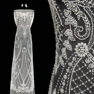 Luxury Heavy Beaded Lace Fabric Embroidery Lace for Wedding Party Dress