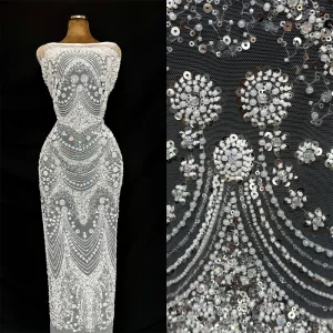 Luxury Heavy Beaded Lace Fabric Embroidery for Wedding Party Dress