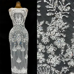Luxury Heavy Beaded Lace Fabric High Quality Embroidery Lace for Wedding Party Dress