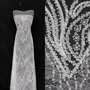 Luxury Heavy Beaded Lace Fabric Pearls Sequins Embroidery Mesh Tulle Lace for Nigerian Wedding Party Dress