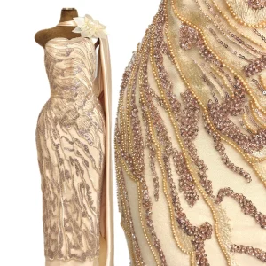 Luxury Heavy Beaded Lace Fabric for Wedding Party Accessories