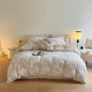 Luxury High Quality Cotton Yarn Dyed Three Layer Jacquard Bedding Set Plant Floral Geometric Pattern Duvet Cover Set