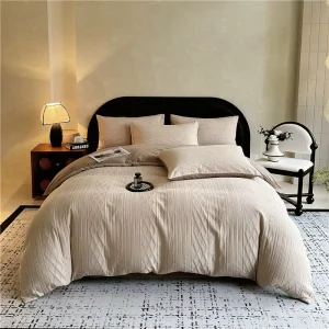 Luxury High Quality Premium Thickened Brushed 100% Cotton Neutral Color 3D Yarn-Dyed Jacquard Textured 200TC Bedding Sets