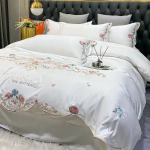 Luxury High-end Modern Duvet Set with Four Pieces of 100% Cotton Bed Sheets and Duvet Cover 100TC Thread Count Bedding Set