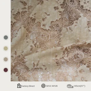 Luxury Hollow 3D Lace Cotton Nylon Soft Floral Embroidered Eyelash Lace Fabric for Women Dresses & Evening Gowns
