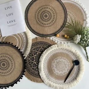 Luxury Home Decoration 38cm 15inch Large Cotton Linen Boho Macrame Jute Placemat for Party Banquet Wedding