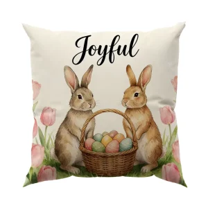 Luxury Home Hotel Textile Easter Decorative Floral Striped Pillow Covers 600TC Linen Square Customizable Pillow Cases for DIY