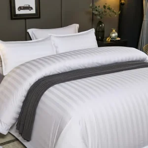 Luxury Hotel 100% Cotton White 3cm Sateen Stripe Bedding Set Duvet Cover Sheet Pillow Cases Hotel Bedding Linen