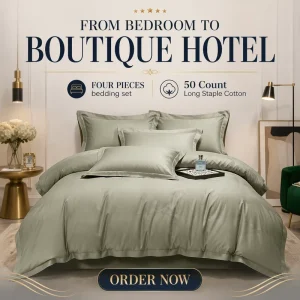 Luxury Hotel 4 Piece Duvet Cover Set Forest Green Sateen Jacquard 50 Count Double Ply Long Staple Cotton OEKO TEX Certified