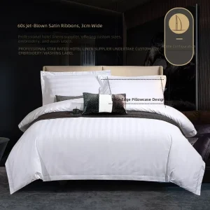 Luxury Hotel Bedding Set Manufacturer 60S 100% Cotton 3cm Sateen Stripe Bed Sheet Duvet Cover