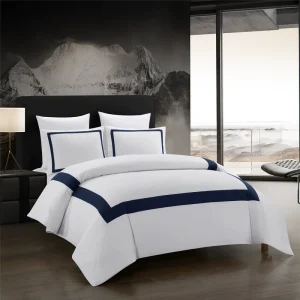 Luxury Hotel Bedding Set White Striped Quilt Cover Pillowcases 3 Piece 400TC King Size Polyester Fiber Air permeable Home