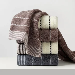Luxury Hotel Blended Cotton Towel Set Wavy Jacquard Stripe Thick Absorbent Quick Dry Soft Fluffy Customized Color Hand Towel