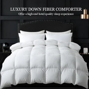Luxury Hotel Feather Downfiber Comforter Queen Size All Season White Ultra Soft 100% Cotton Duvet Insert 90×90