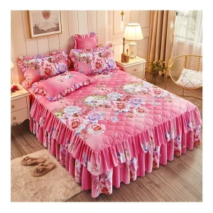 Luxury Hotel Floral Bedspread Sheet Bed Skirt Set Printed Thickened Non Slip Floral Design 80 Opp Bag for Home