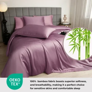 Luxury Hotel Grade Breathable Bamboo Duvet Cover Set Queen Size 4 Piece Elastic Corner Bamboo Duvet Cover for Home Use