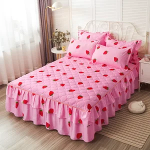 Luxury Hotel Pattern Bedspread Sheet Bed Skirt Set Printed Thickened Non Slip Floral Design for Home