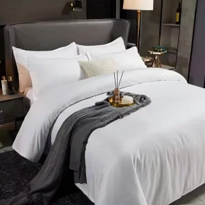 Luxury Hotel Quality 4 Piece Comforter Set White 100% Cotton 300TC Modern Duvet Cover Pillowcases Flat Sheet Fitted Sheet