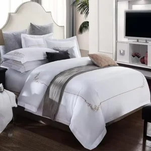 Luxury Hotel Quality White 100% Cotton 400tc Satin Embroidered Hotel Bedding Duvet Cover Set