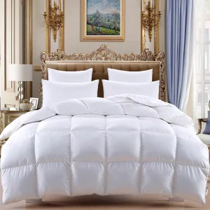 Luxury Hotel Use 100% Cotton Fabric Quilted Comforter Duvet Goose Feather Filling Breathable Eco Friendly 100% Cotton Super Soft