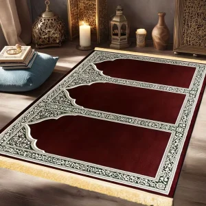 Luxury Islamic Prayer Mat with Tassels Foldable Prayer Rug for Home Large Gatherings