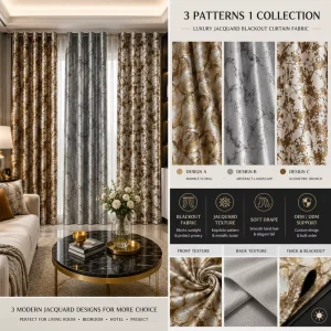 Luxury Jacquard Blackout Curtain Fabric Modern Woven Window Curtain Heavyweight Metallic Drapery Fabric Custom Curtain Panels