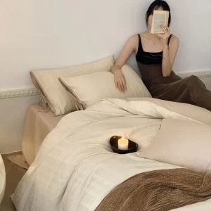 Luxury Jacquard Cotton Duvet Cover Set 4PCS Geometric Minimalist Breathable Organic Eco Friendly Wrinkle Free