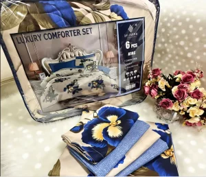 Luxury King Bed Comforter Set 6 Pieces Bedding Cotton Bed Sheet Set with Pillow Cases